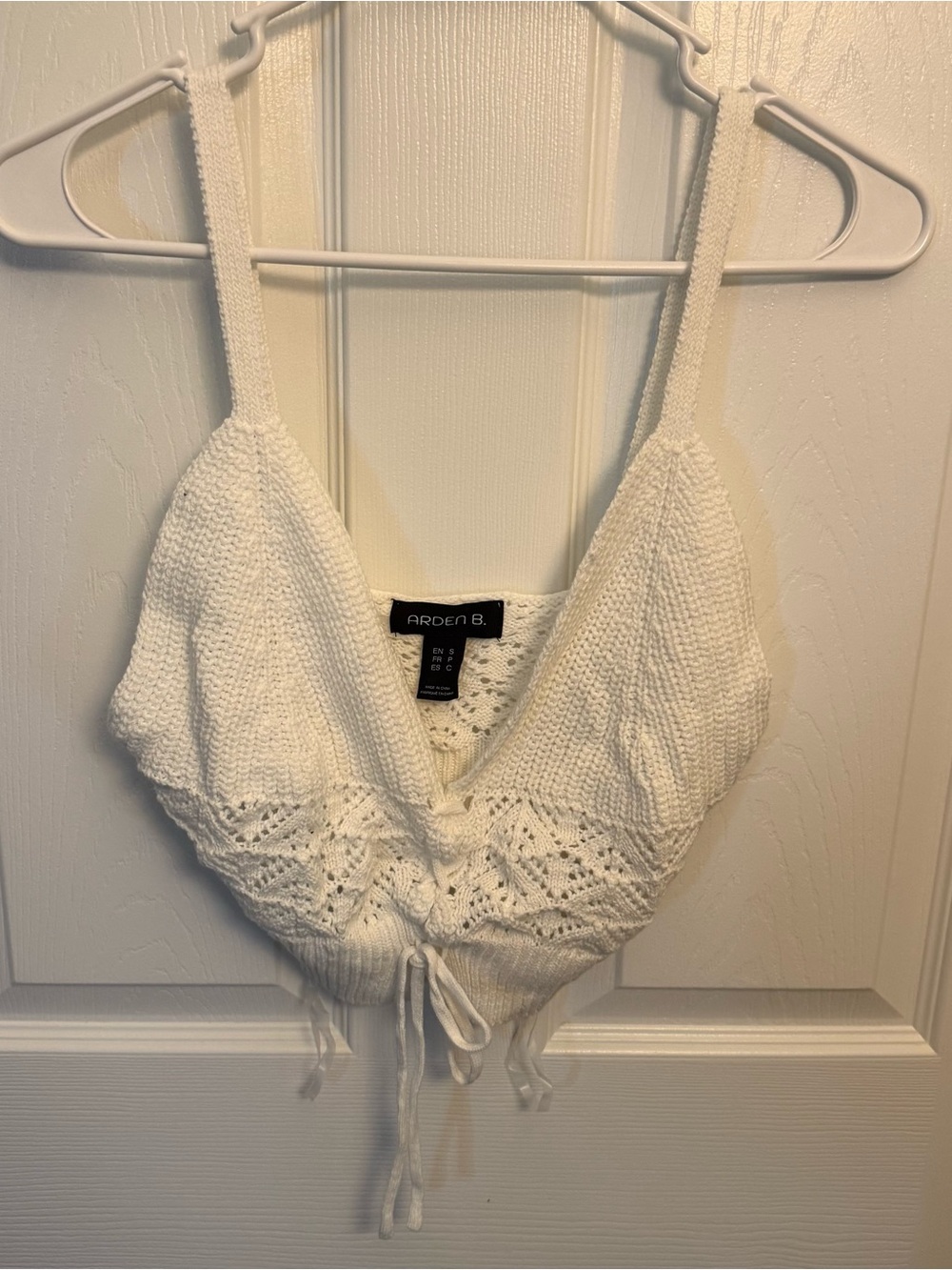 Arden B White Knit Crochet Tie Front Tank Top
